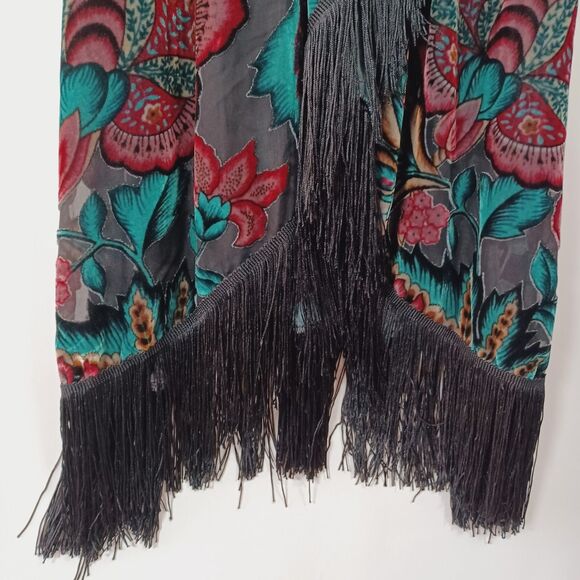 ECI New York Dress Velvet Burnout Size 6 Fringe Midi Boho Rock Fairy Grunge Goth - Picture 7 of 10